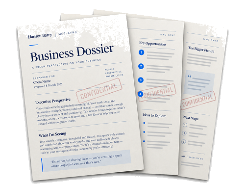 Confidential Hanson Barry Business Dossier, three printed pages